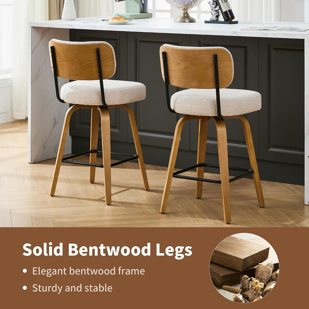 Beige Linen Swivel Stools Set 3