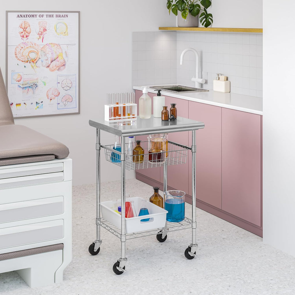 Stainless Steel Rolling Prep Table Cart