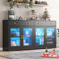 Black LED Light Glass Door Sideboard Cabinet
