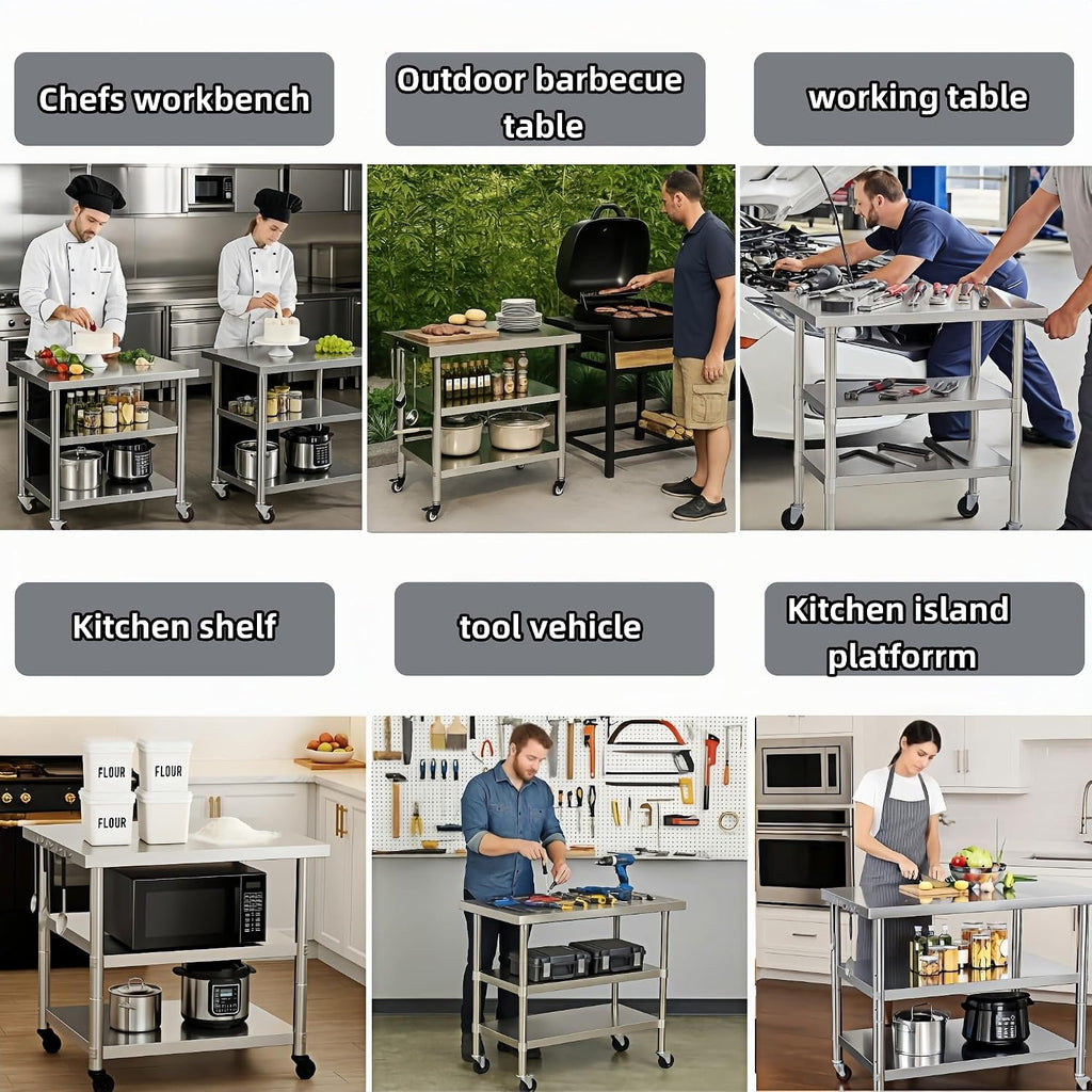 Rolling Multi-Tier Metal Commercial Work Table