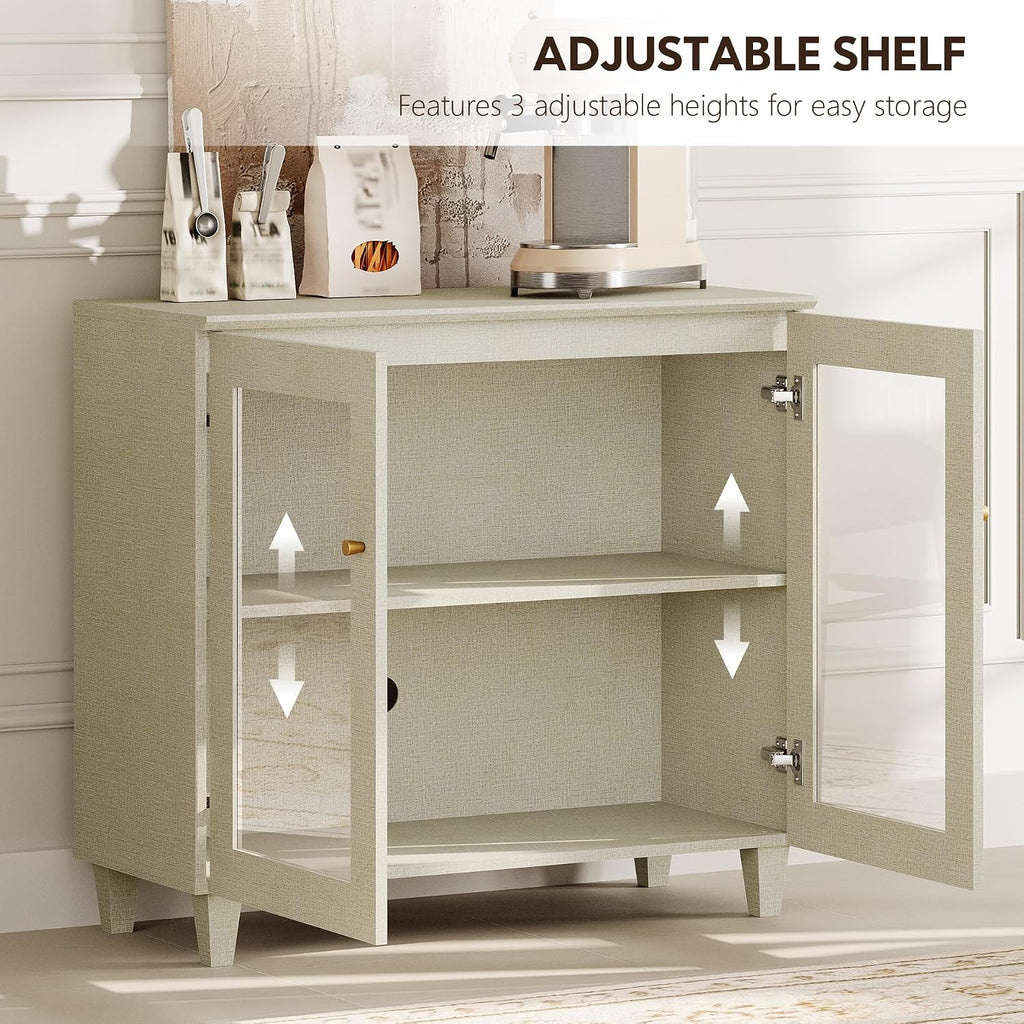 Light Beige Tempered Glass Door Coffee Bar Sideboard