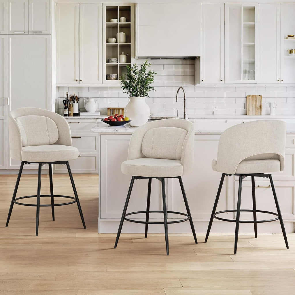 Linen Swivel Metal Stools Set 3