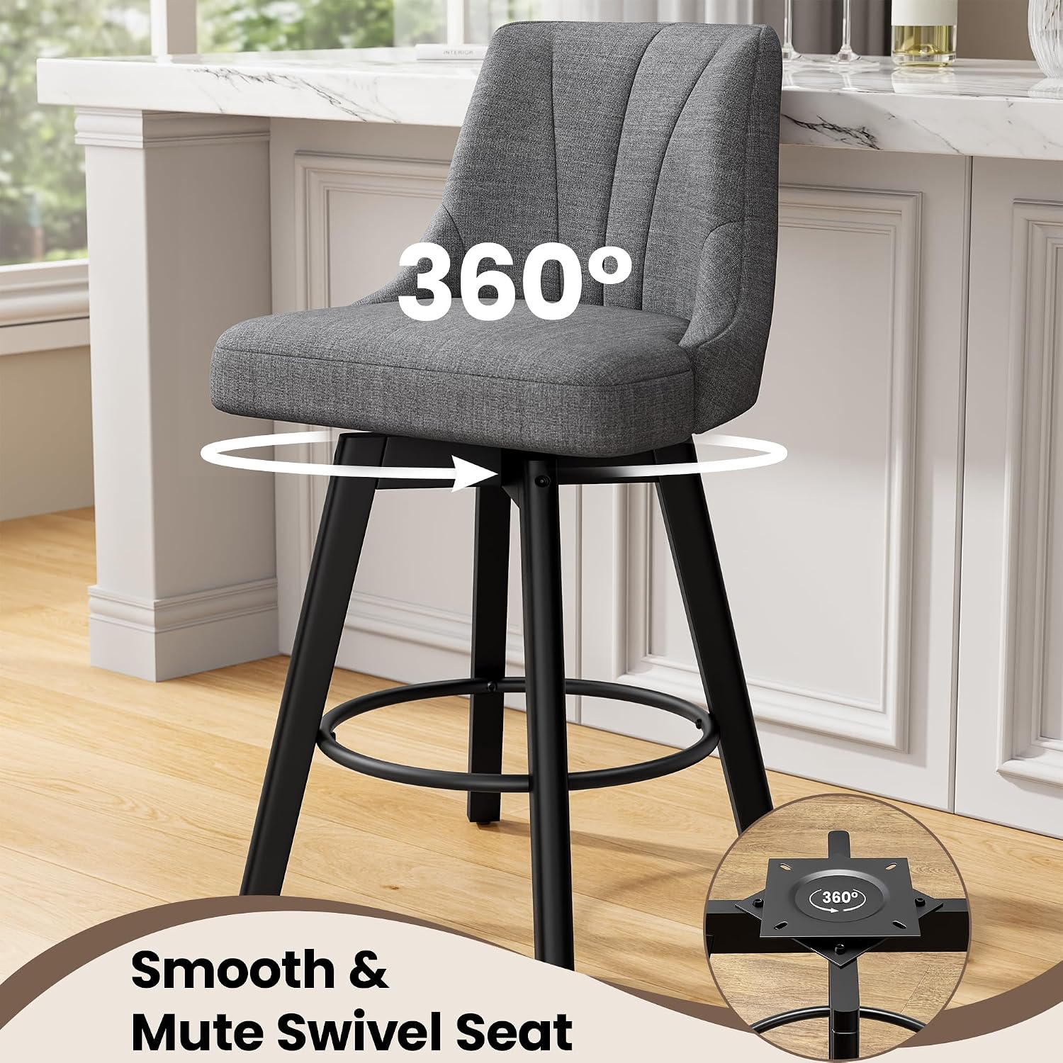 Dark Gray Wood Swivel Bar Stools Set of 3