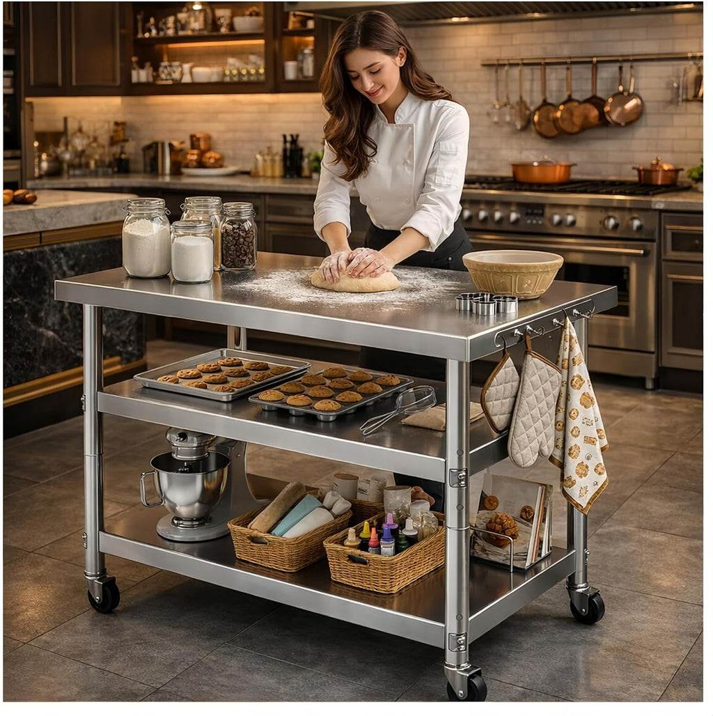 Rolling Multi-Tier Metal Commercial Work Table