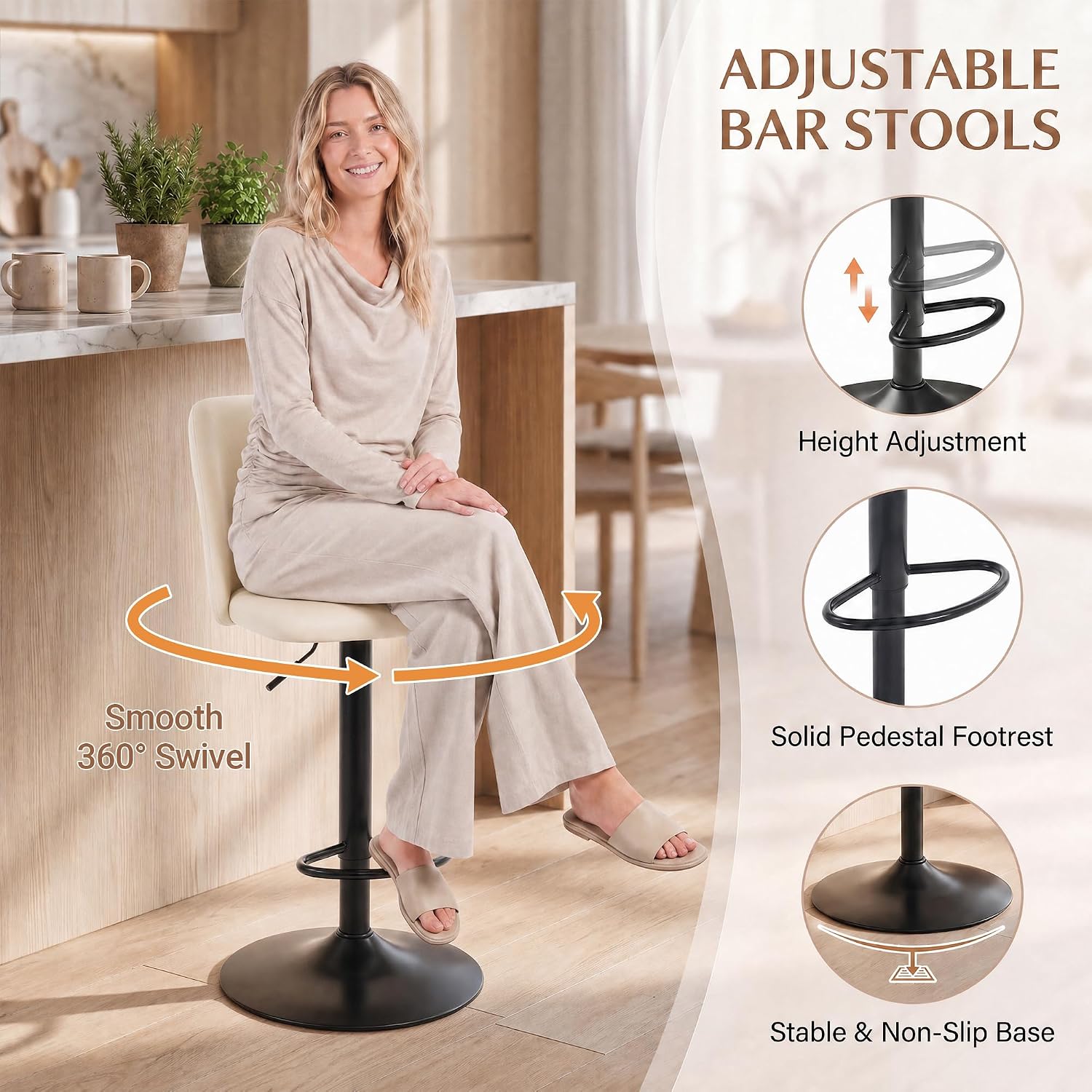 Beige Adjustable Swivel Stools Set 4