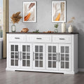 White Farmhouse Glass Door Sideboard Cabinet