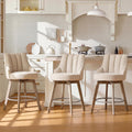 Sand Linen Wood Swivel Stools Set 3