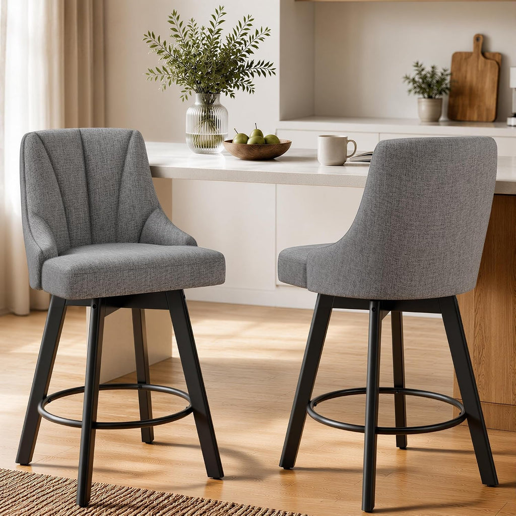 Dark Gray Wood Swivel Stools Set 2