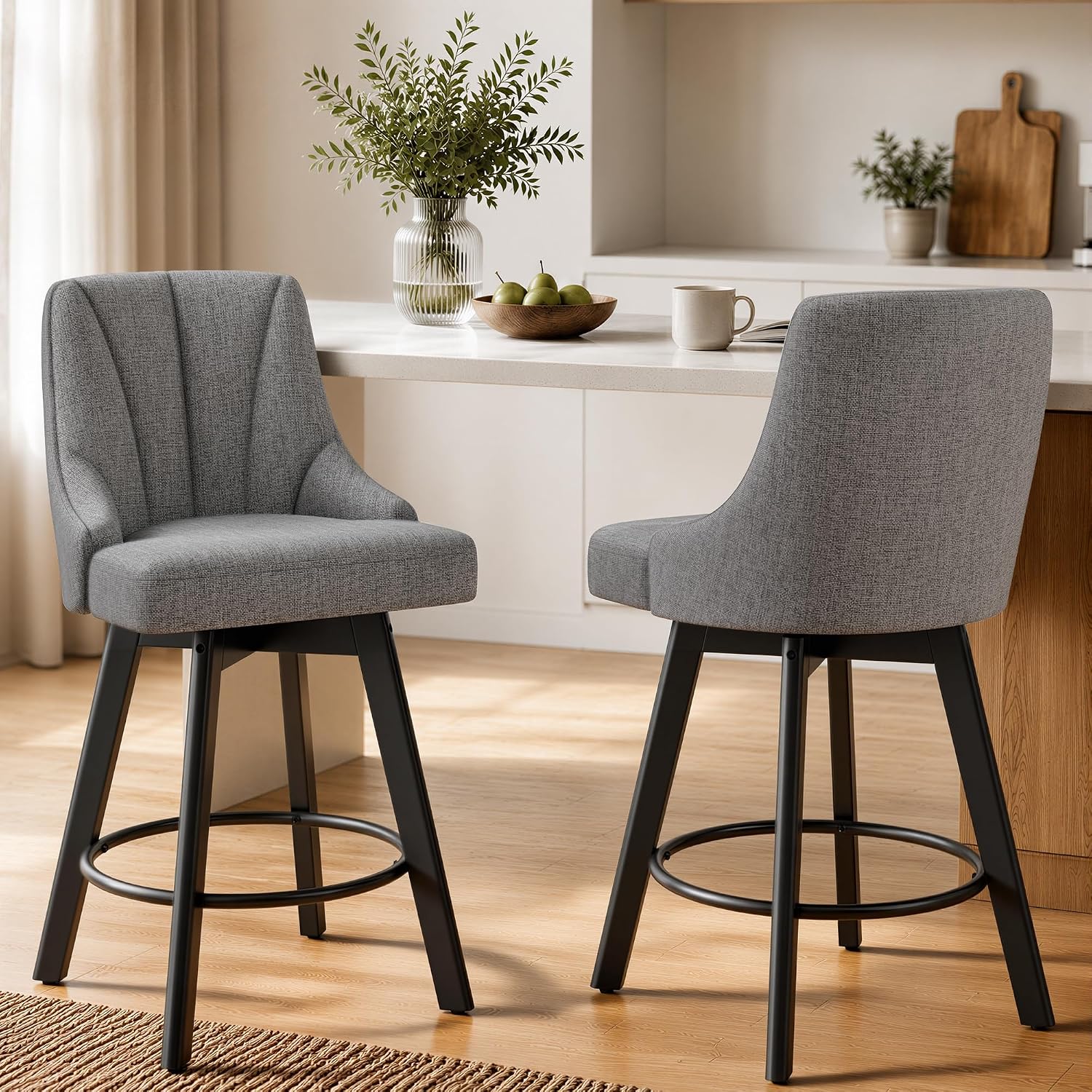 Dark Gray Wood Swivel Stools Set 2