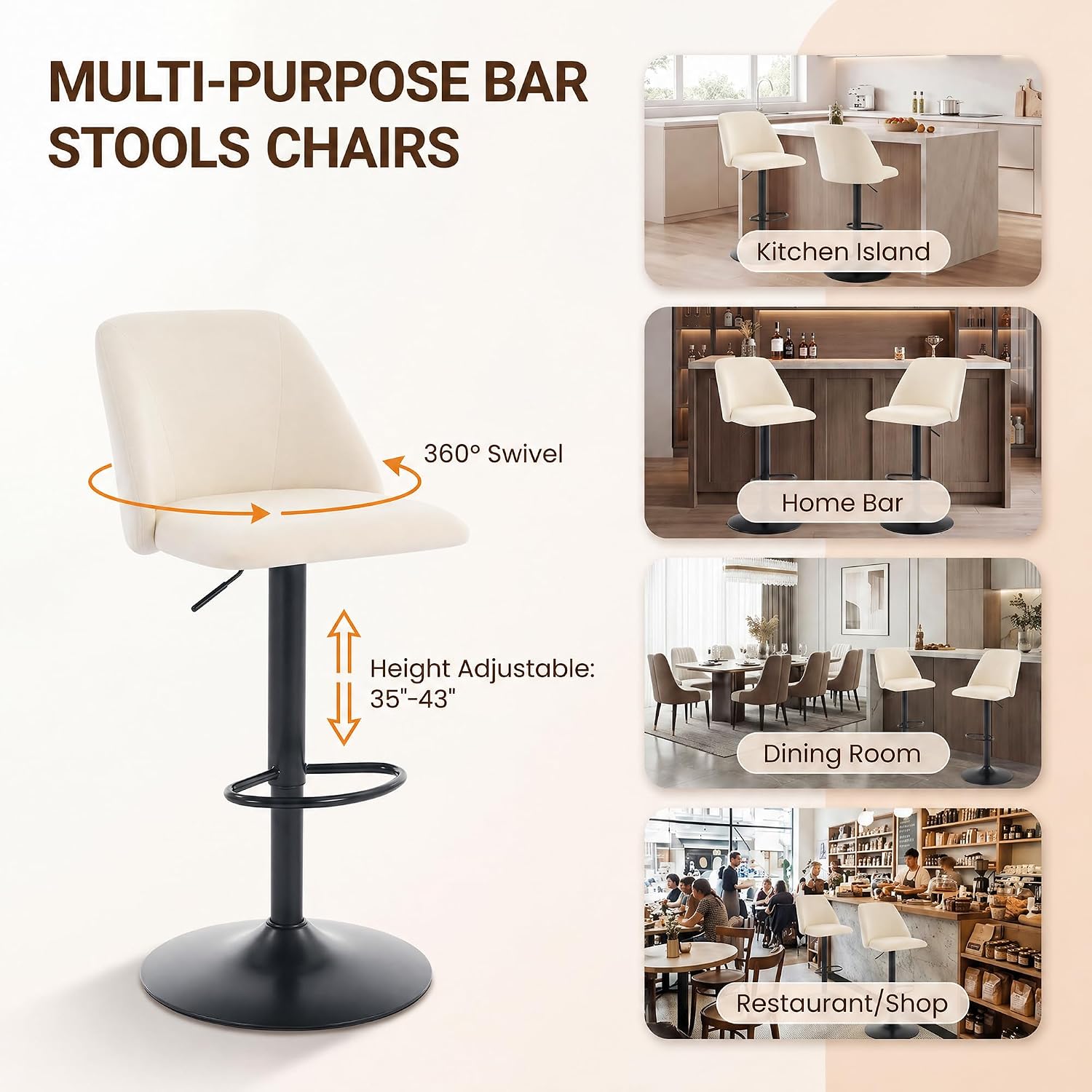 Beige Adjustable Swivel Stools Set 4