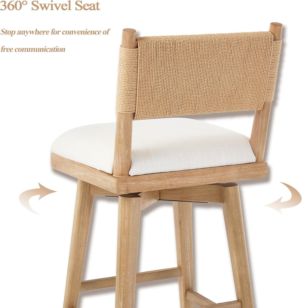 Beige Rope Swivel Stools Set 2
