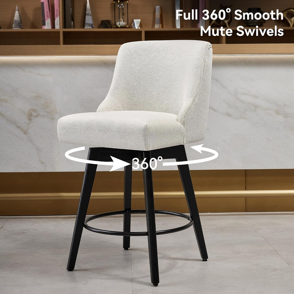 Cream Linen Wood Swivel Bar Stools Set of 3