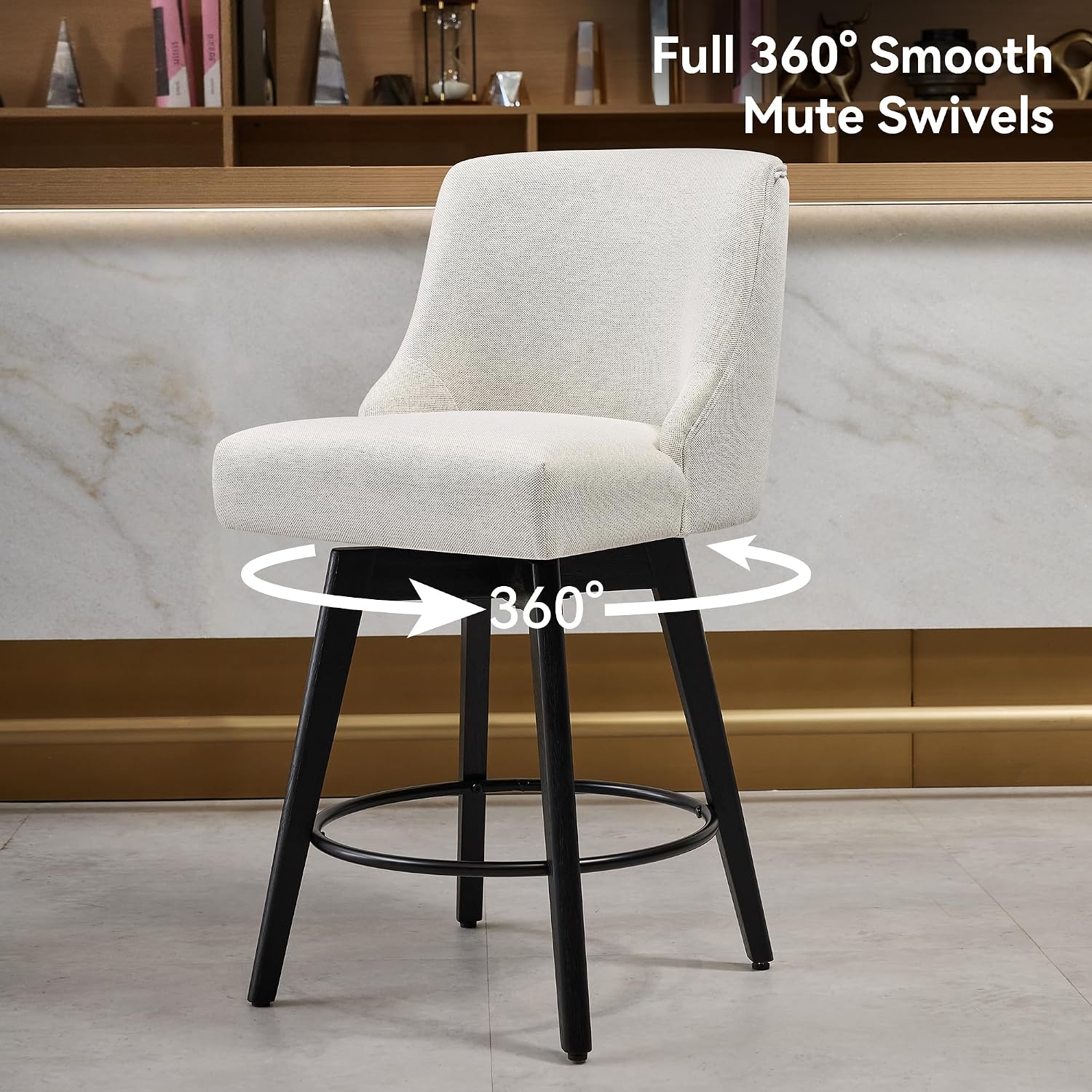Cream Linen Wood Swivel Bar Stools Set of 3