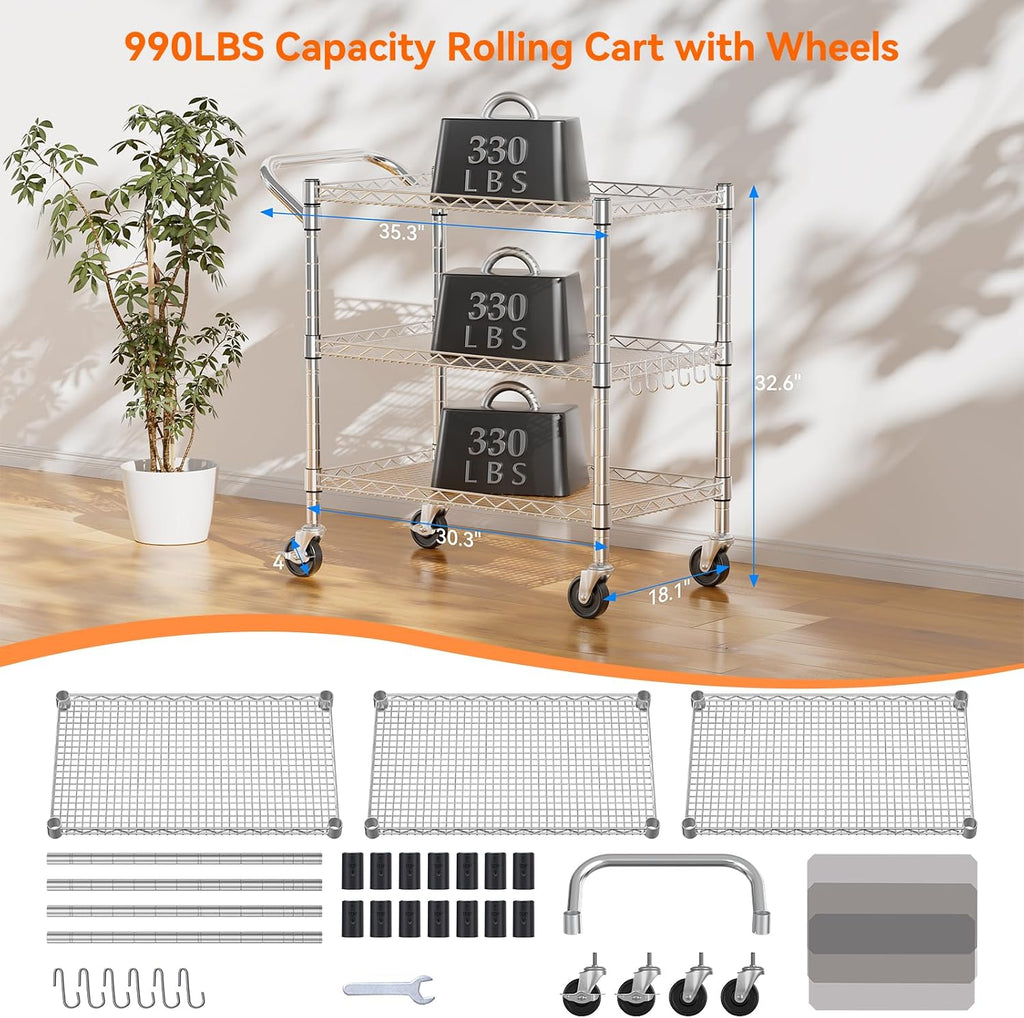 3-Tier Heavy Duty Rolling Metal Cart