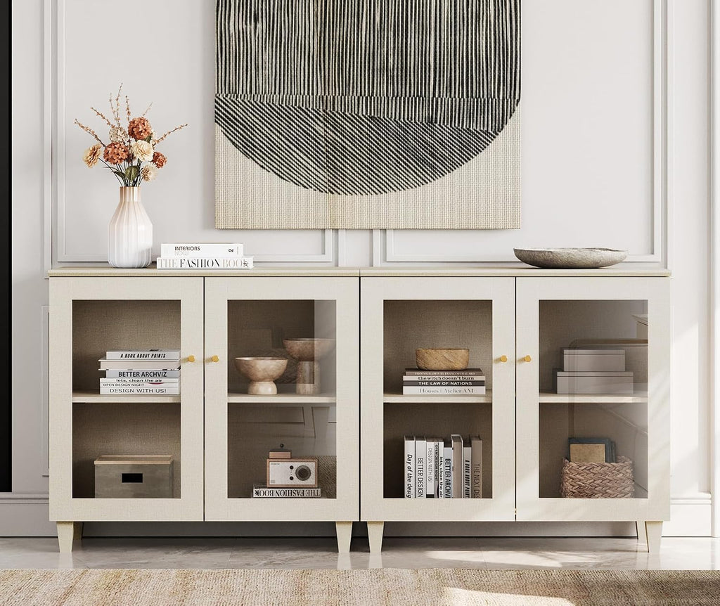 Light Beige Tempered Glass Door Coffee Bar Sideboard