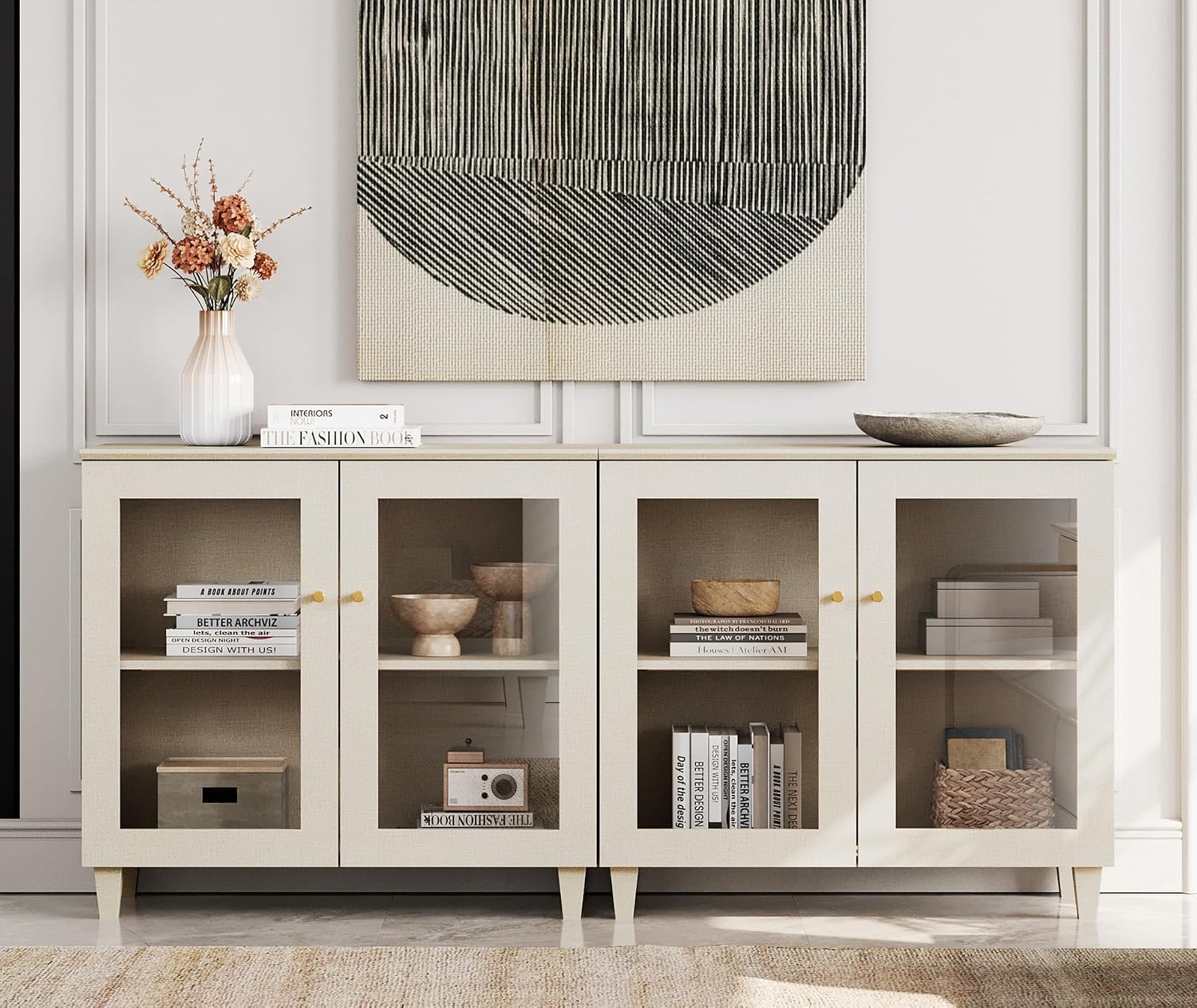 Light Beige Tempered Glass Door Coffee Bar Sideboard