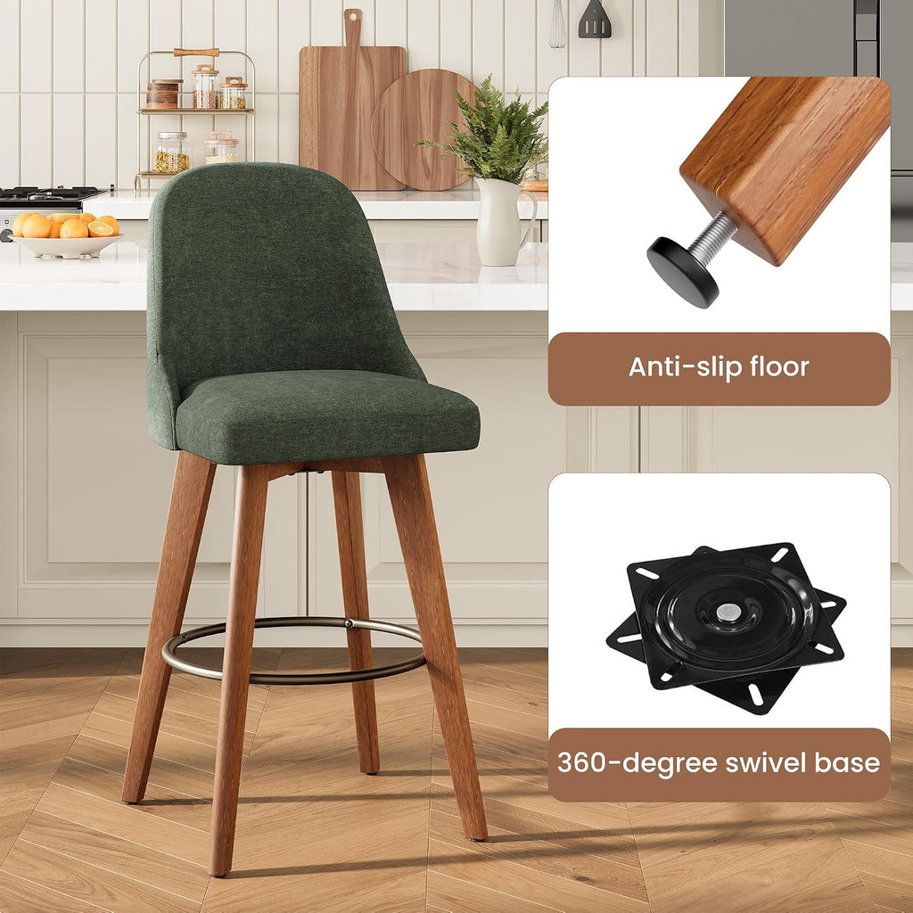 Green Linen Swivel Stools Set 4