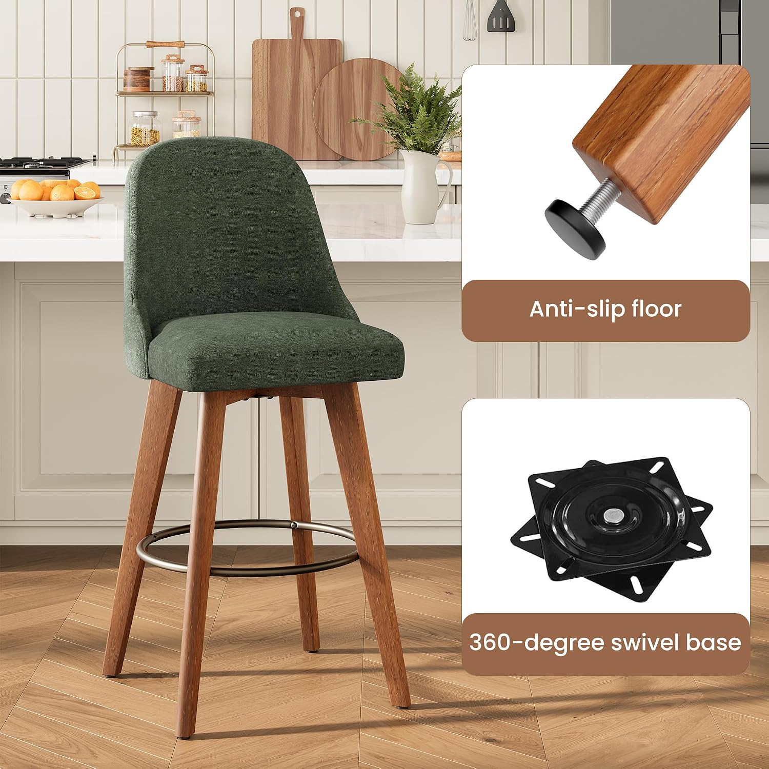 Green Linen Swivel Stools Set 4