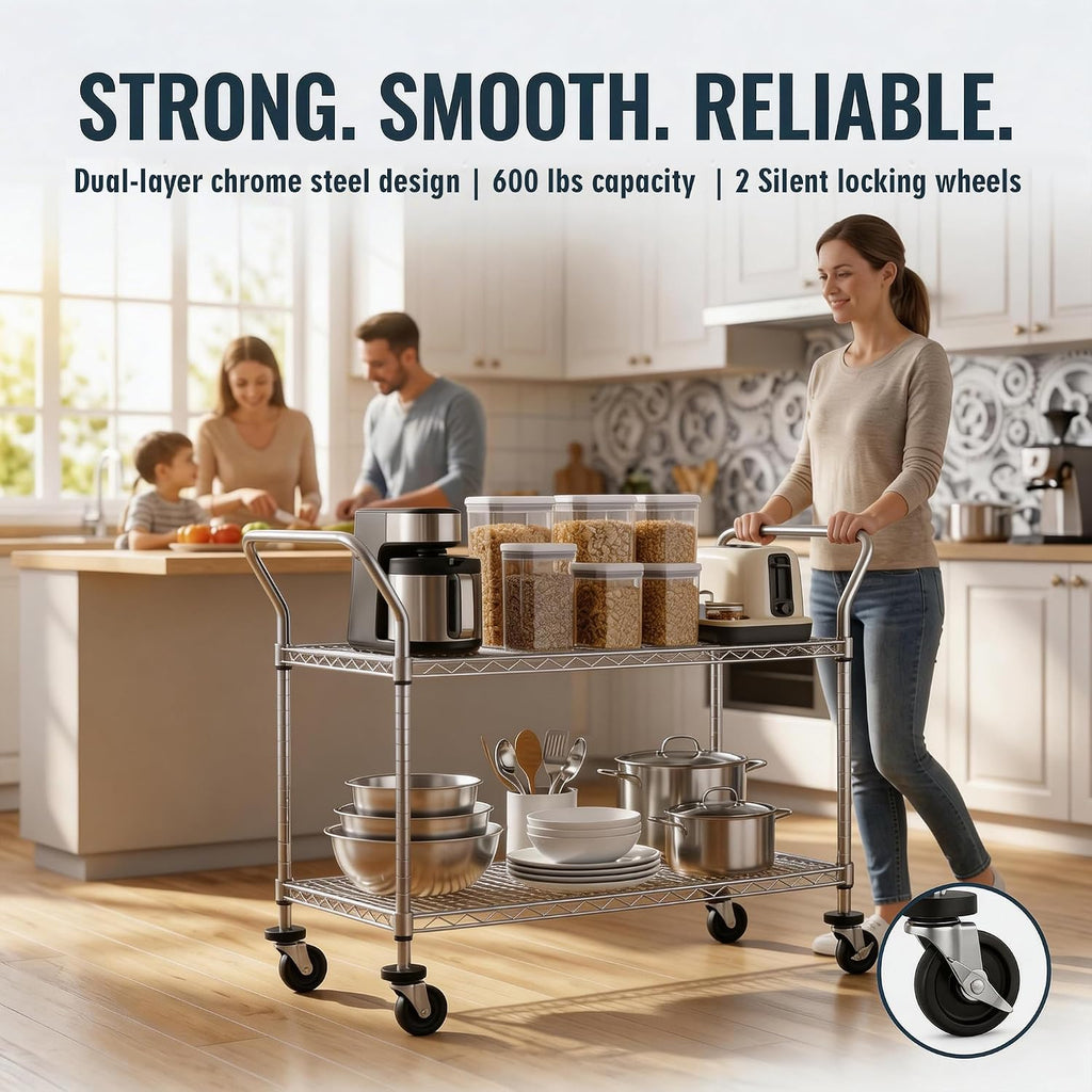 2-Tier Heavy-Duty Rolling Metal Cart