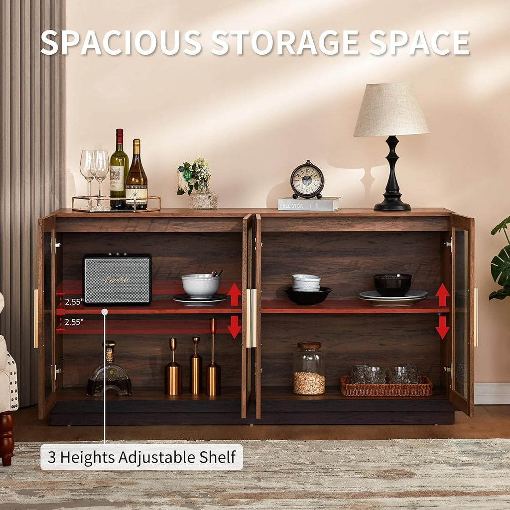 Barnwood Brown Glass Door Sideboard Cabinet