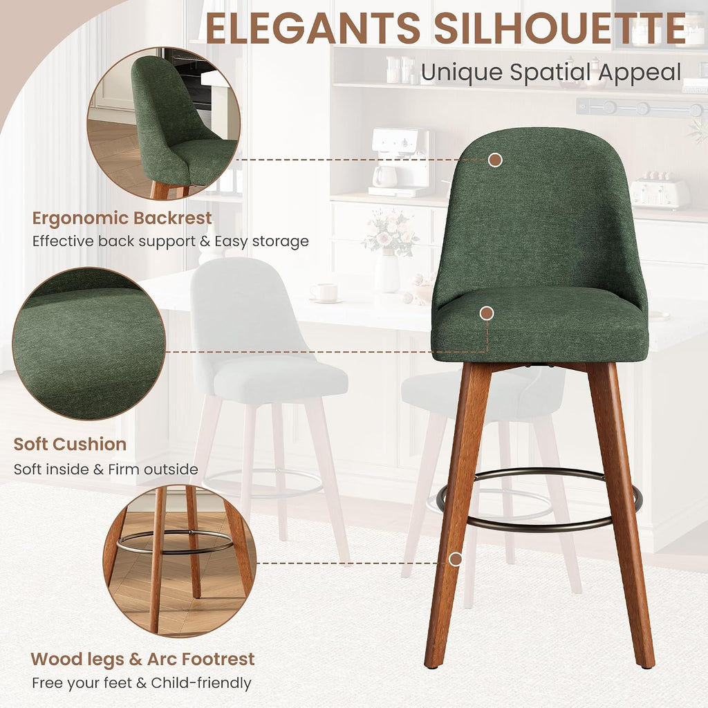Green Linen Swivel Stools Set 4