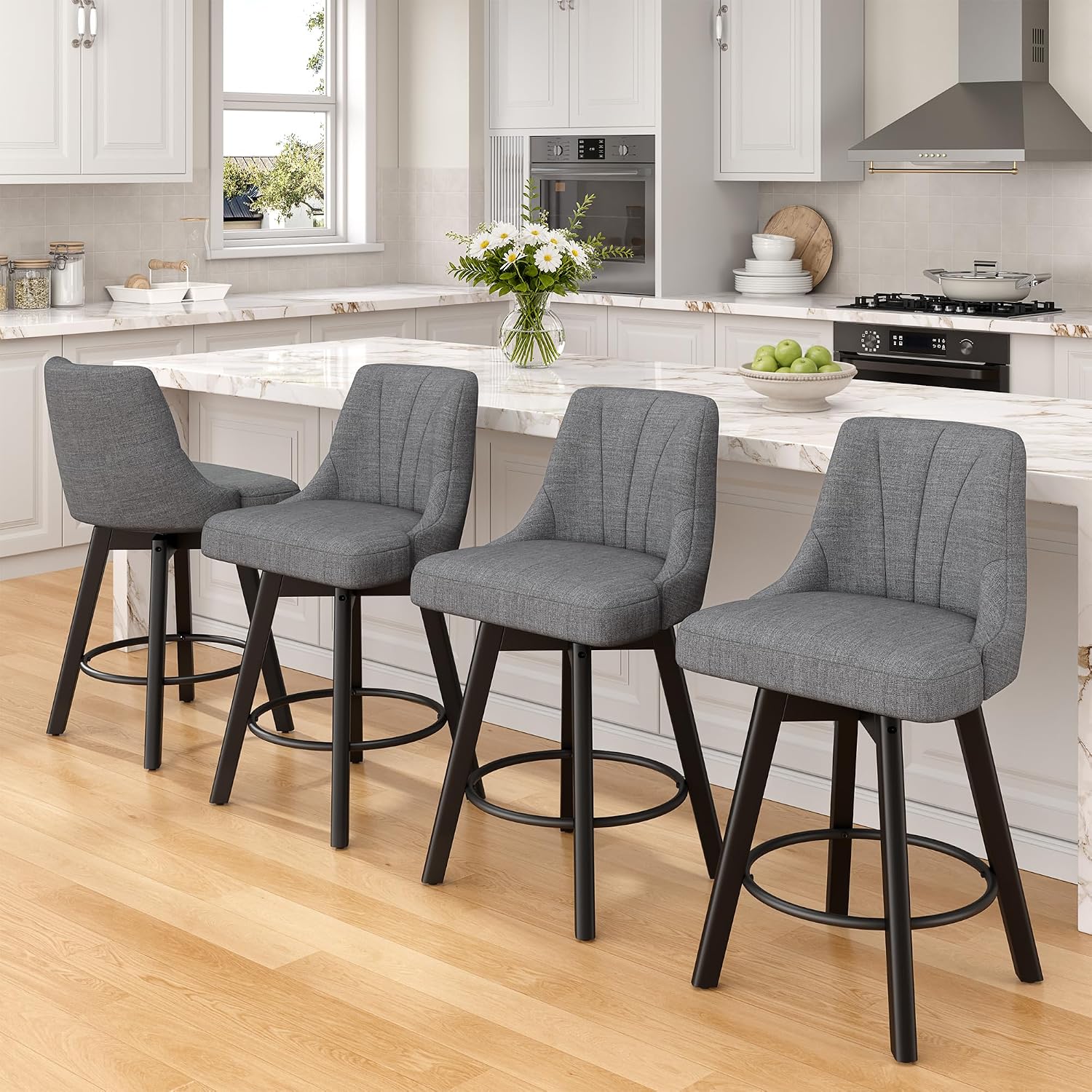 Dark Gray Wood Swivel Bar Stools Set of 3