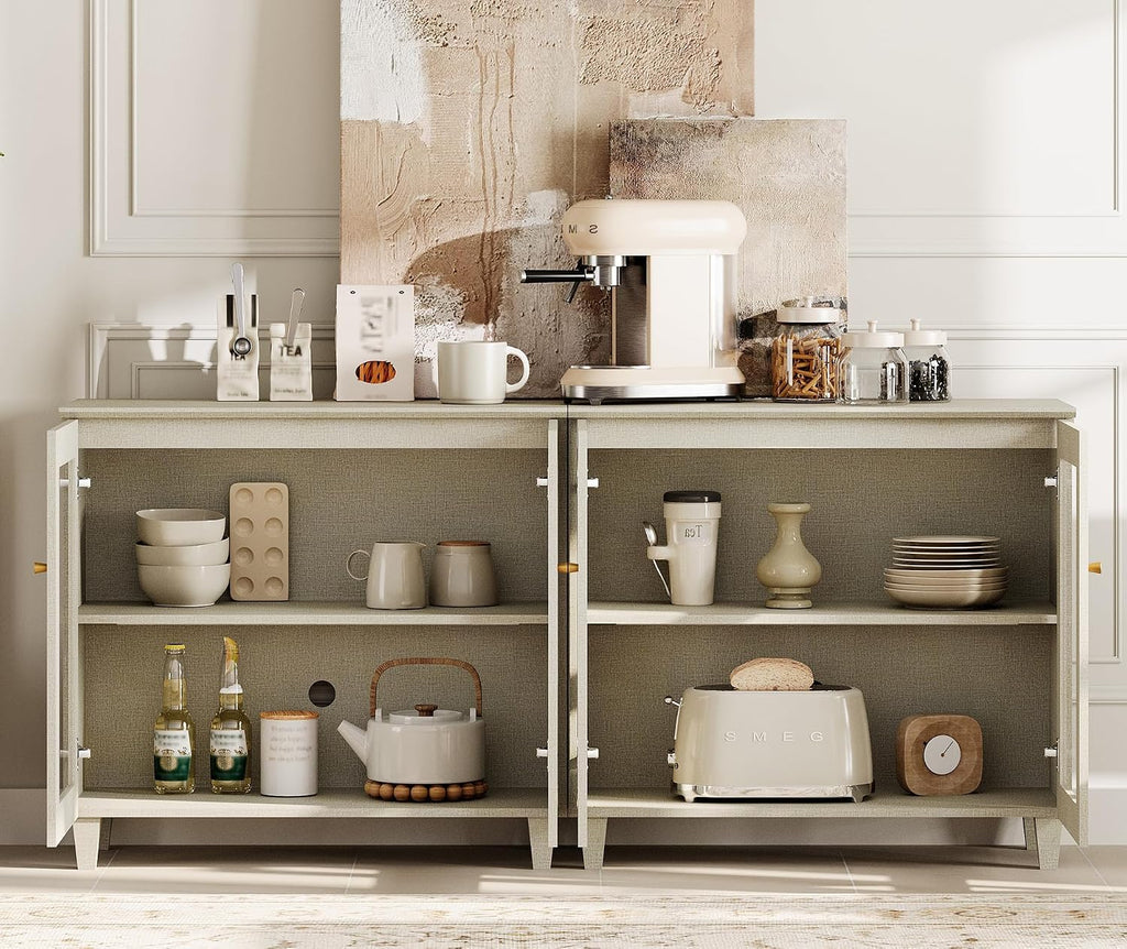 Light Beige Tempered Glass Door Coffee Bar Sideboard