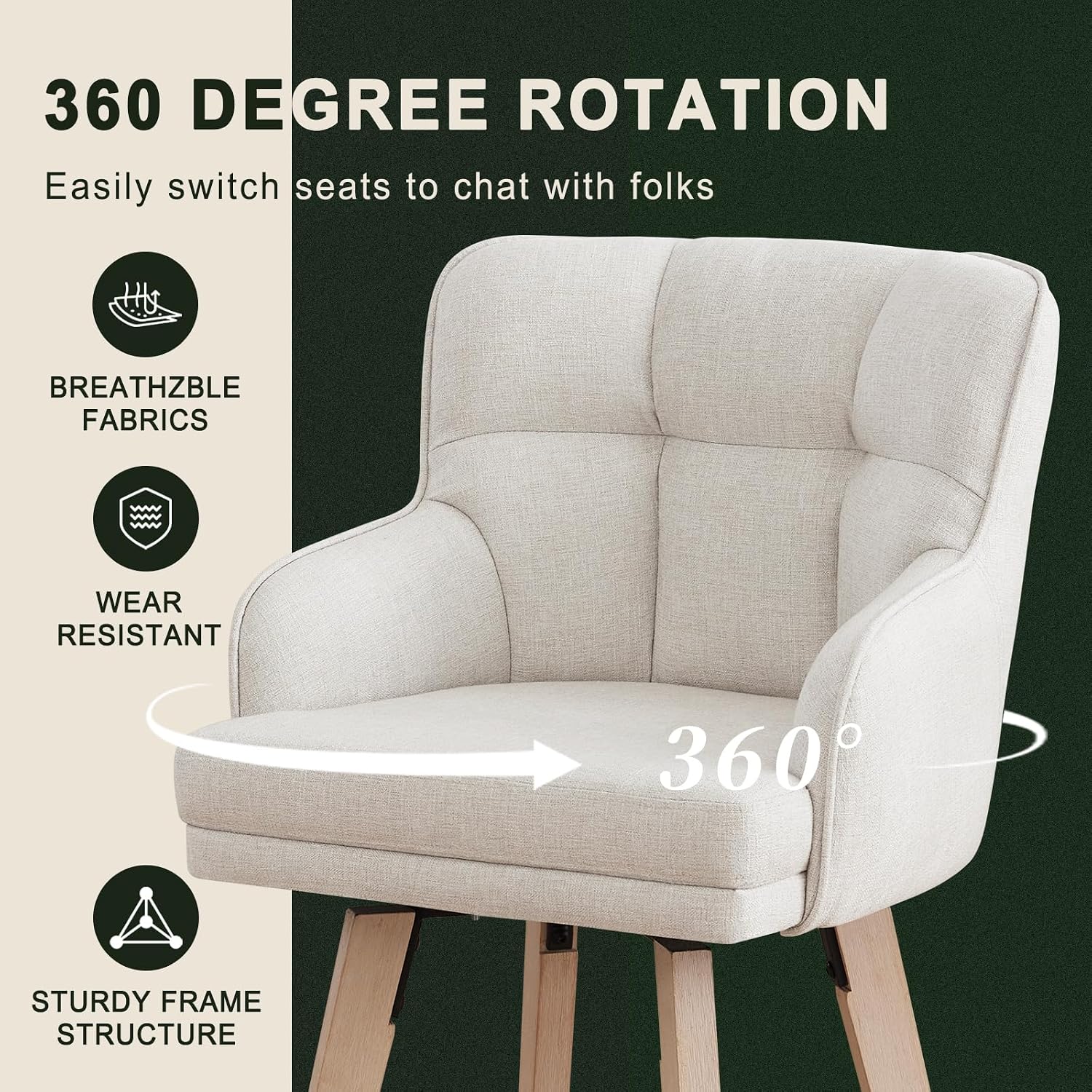 Beige Wood Swivel Bar Stools Set of 3