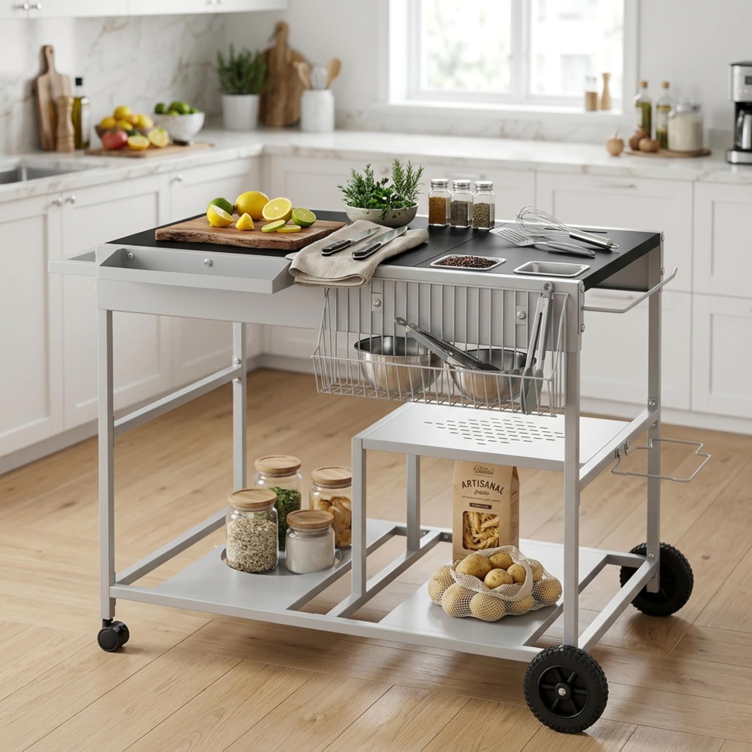 Rolling Black Countertop Kitchen Prep Cart