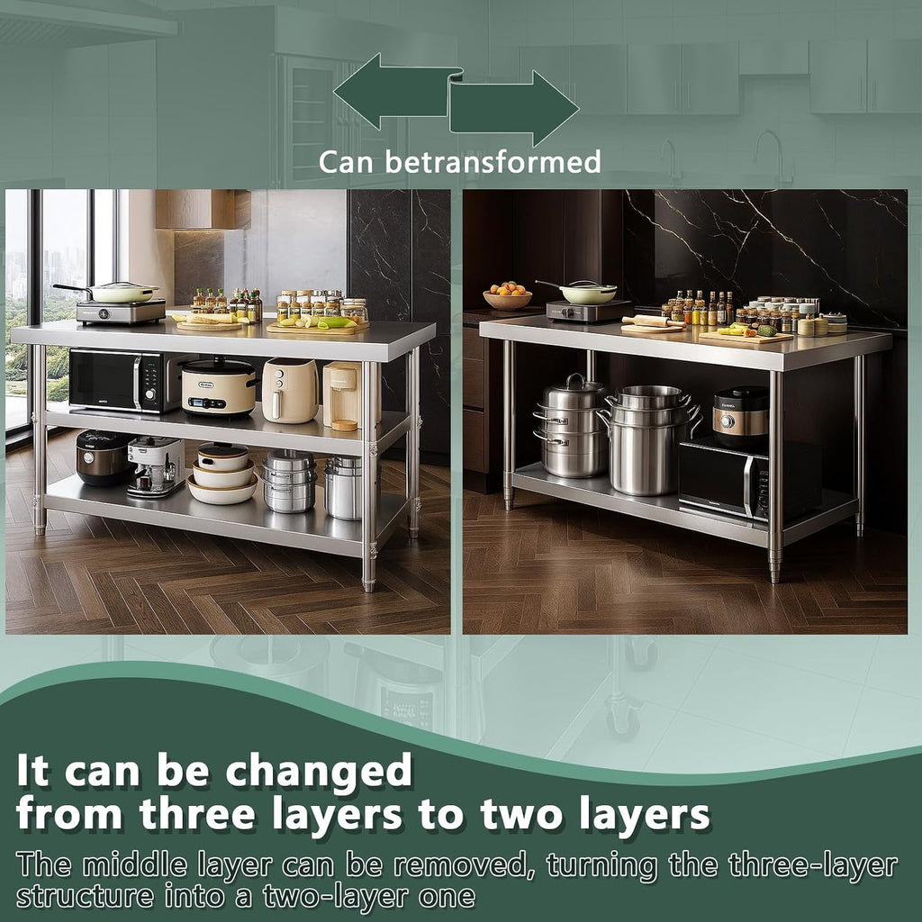 Rolling Multi-Tier Metal Commercial Work Table