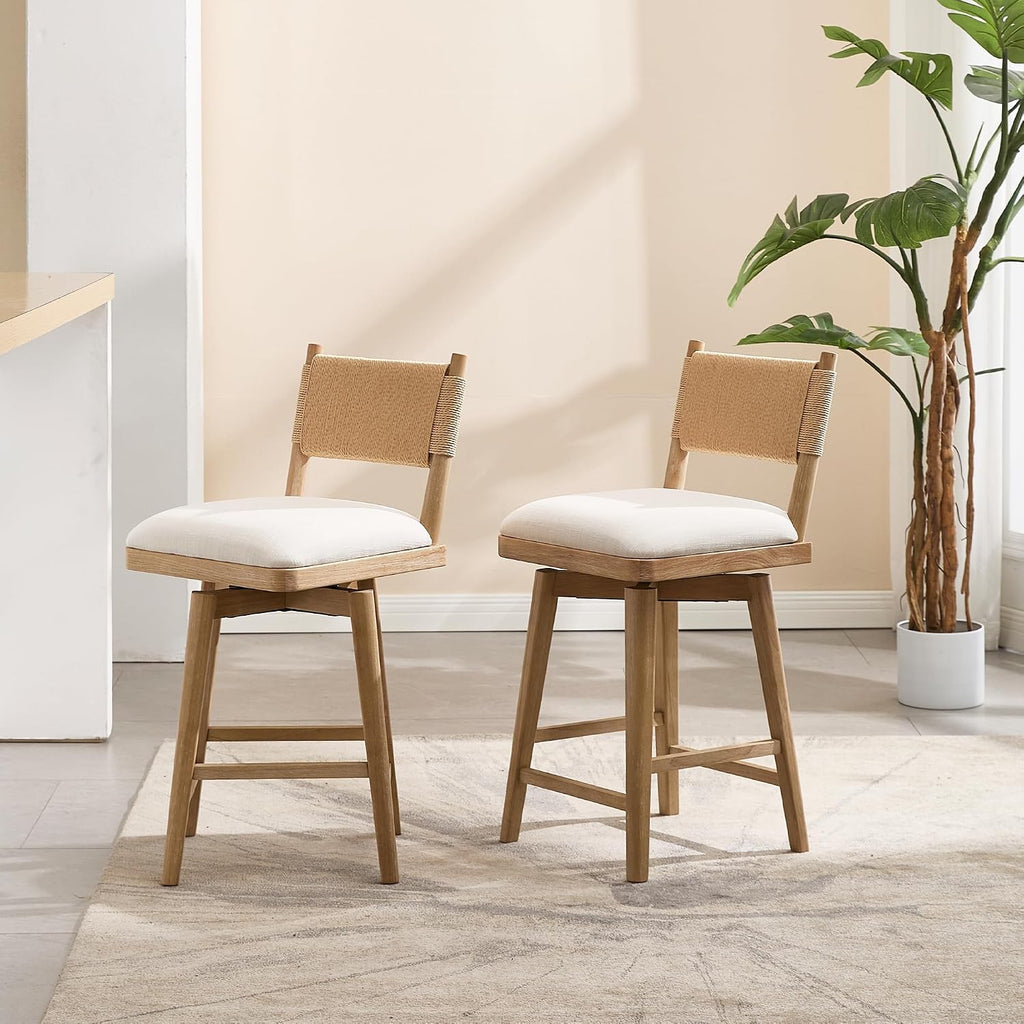 Beige Rope Swivel Stools Set 2