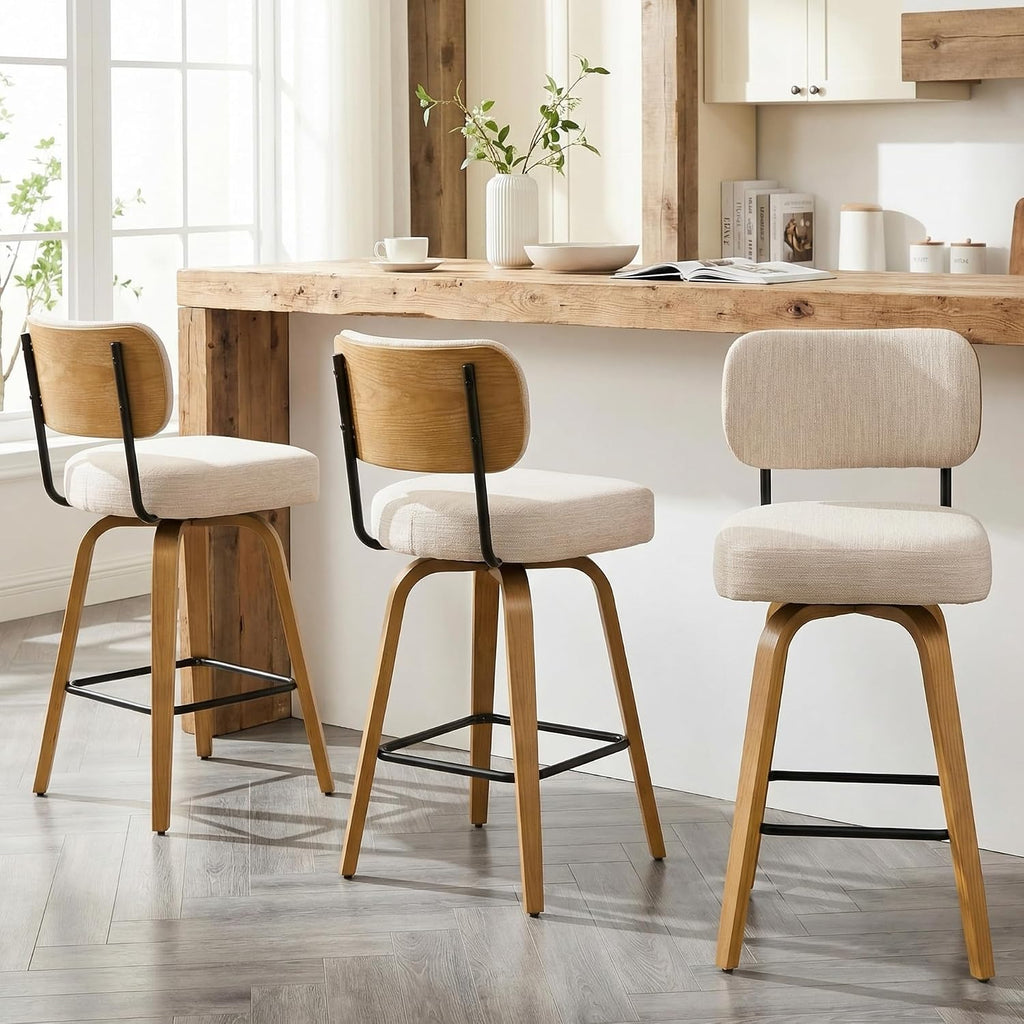 Beige Linen Swivel Stools Set 3
