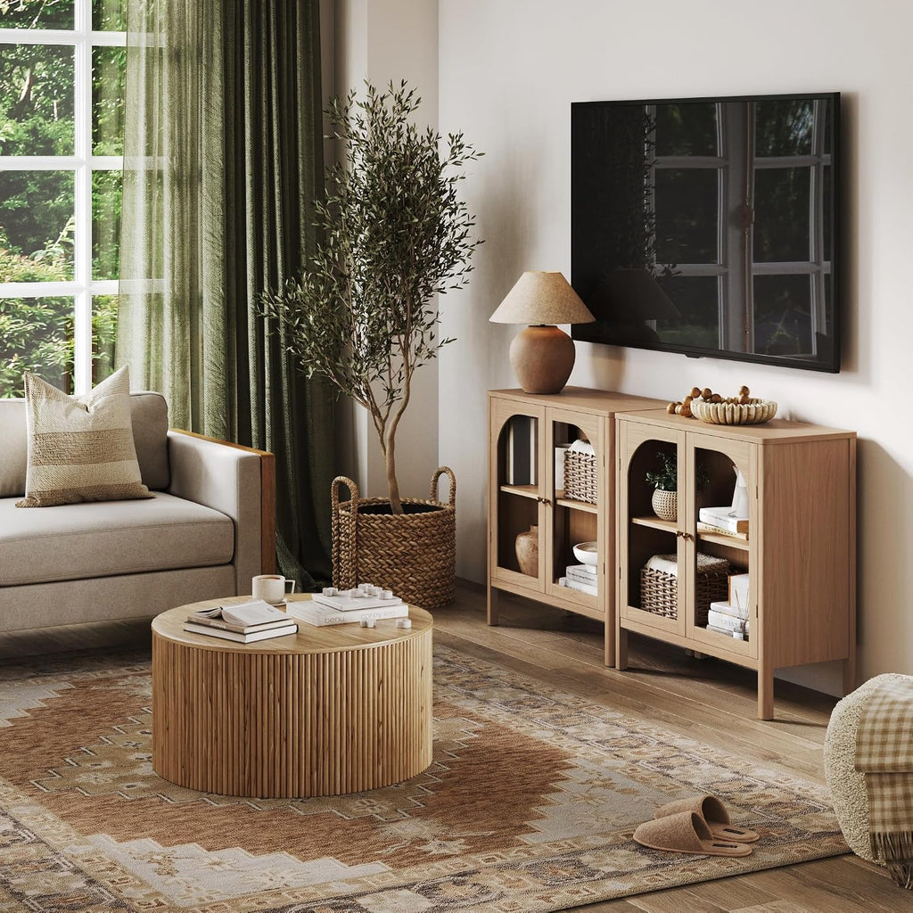 Raw Oak Modern Farmhouse Glass Door Sideboard