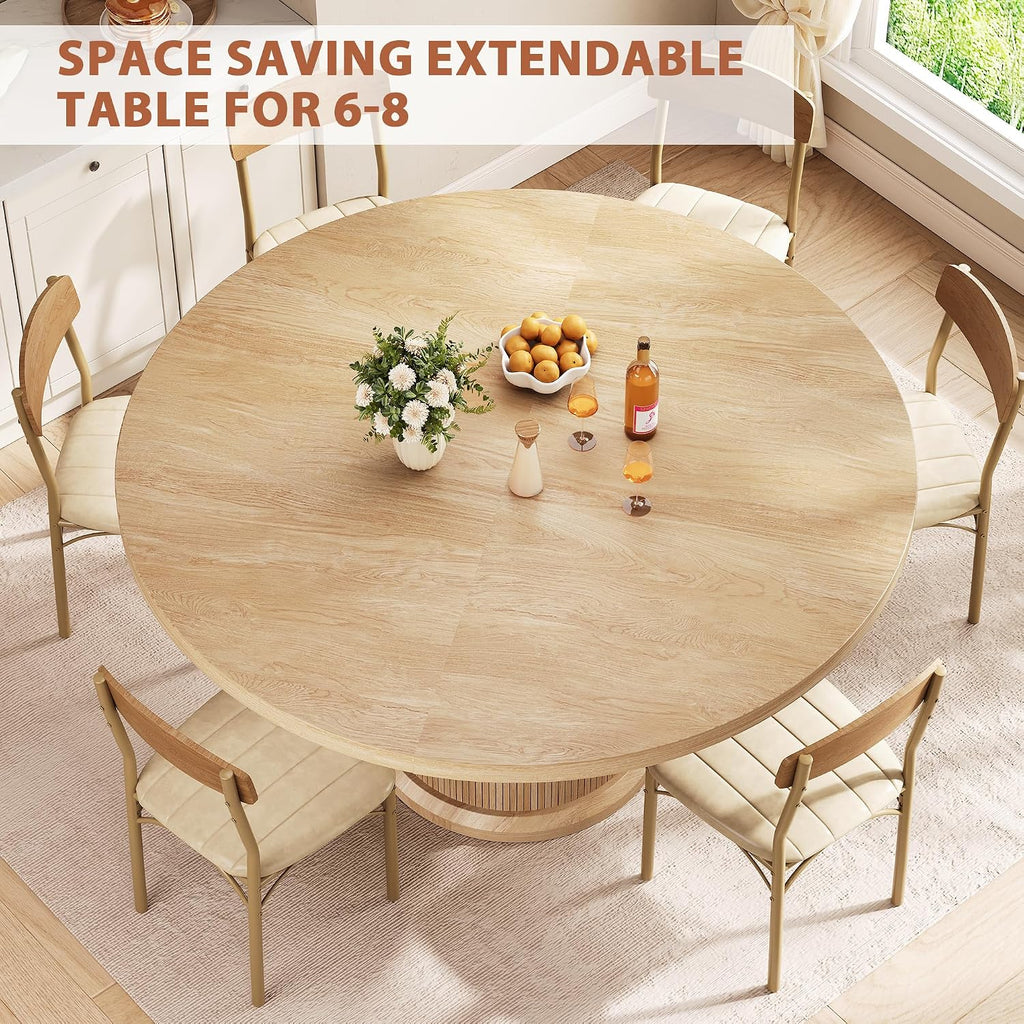 Natural Pedestal Extendable Round Dining Table