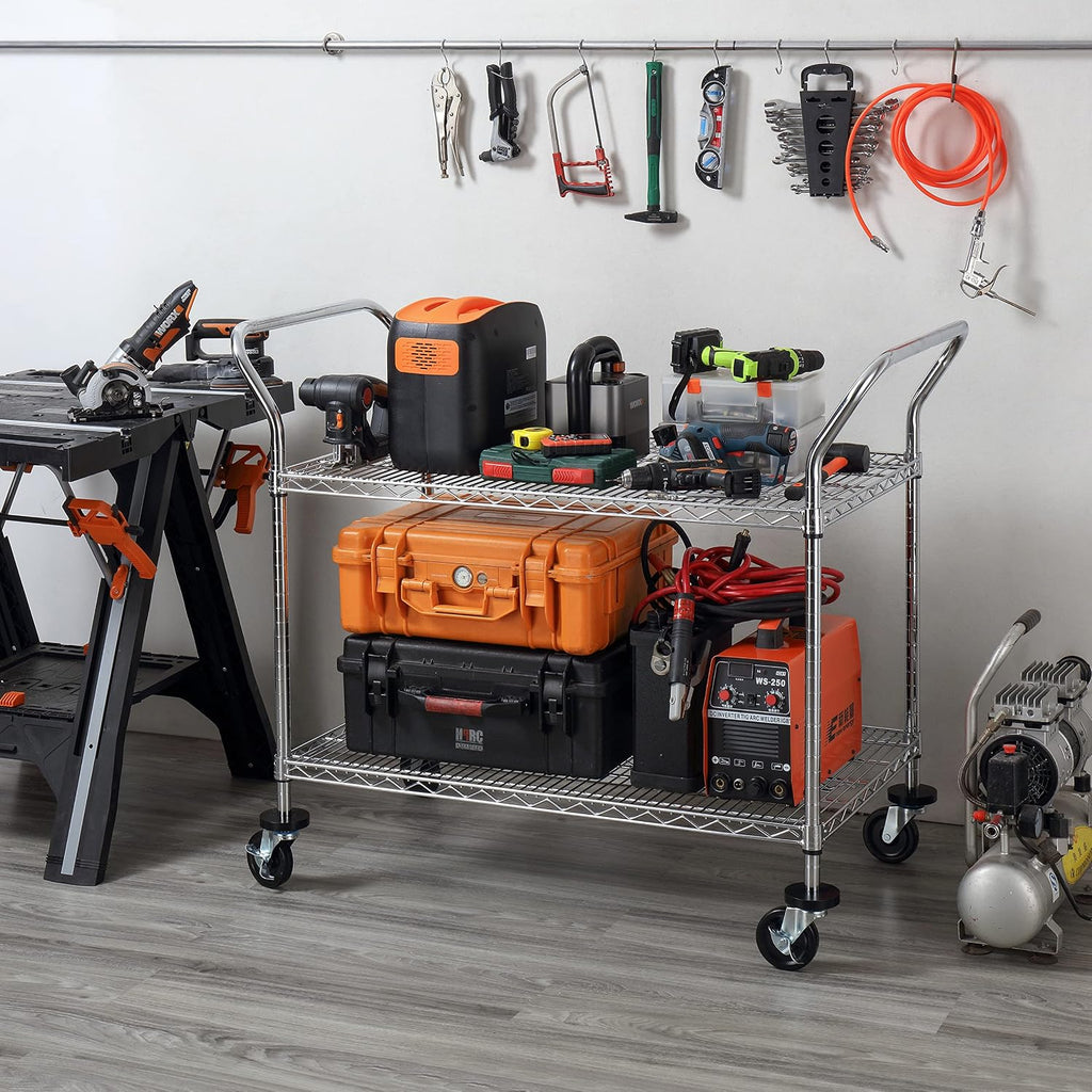 2-Tier Heavy-Duty Rolling Metal Cart