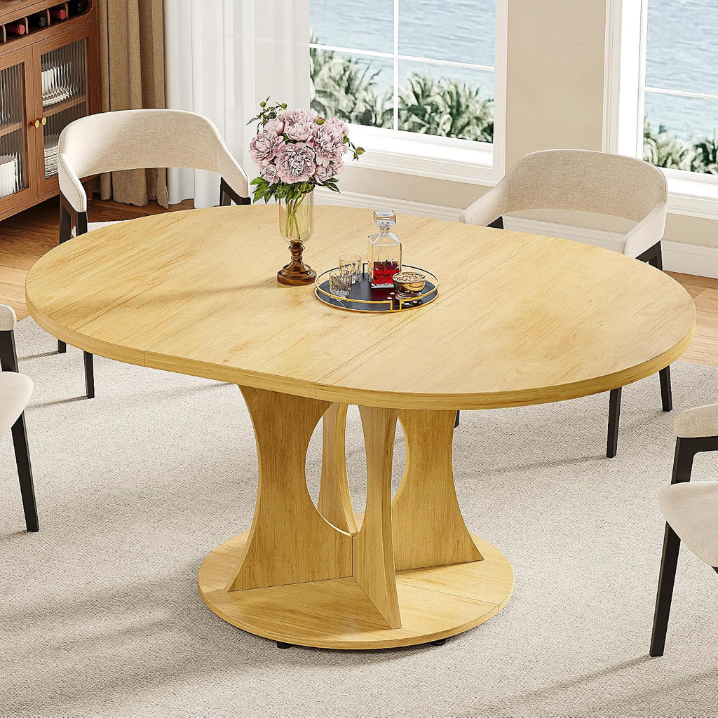 Oak Extendable Round Oval Pedestal Dining Table