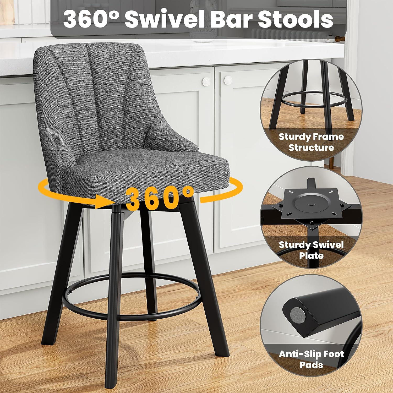 Dark Gray Wood Swivel Stools Set 2
