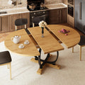 Oak Extendable Round Dining Table with X-Base Metal Legs
