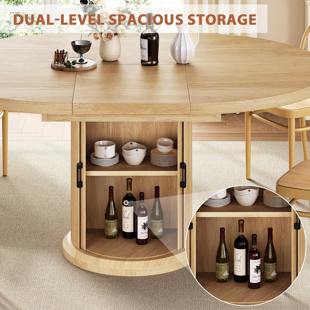 Oak Pedestal Extendable Round Dining Table