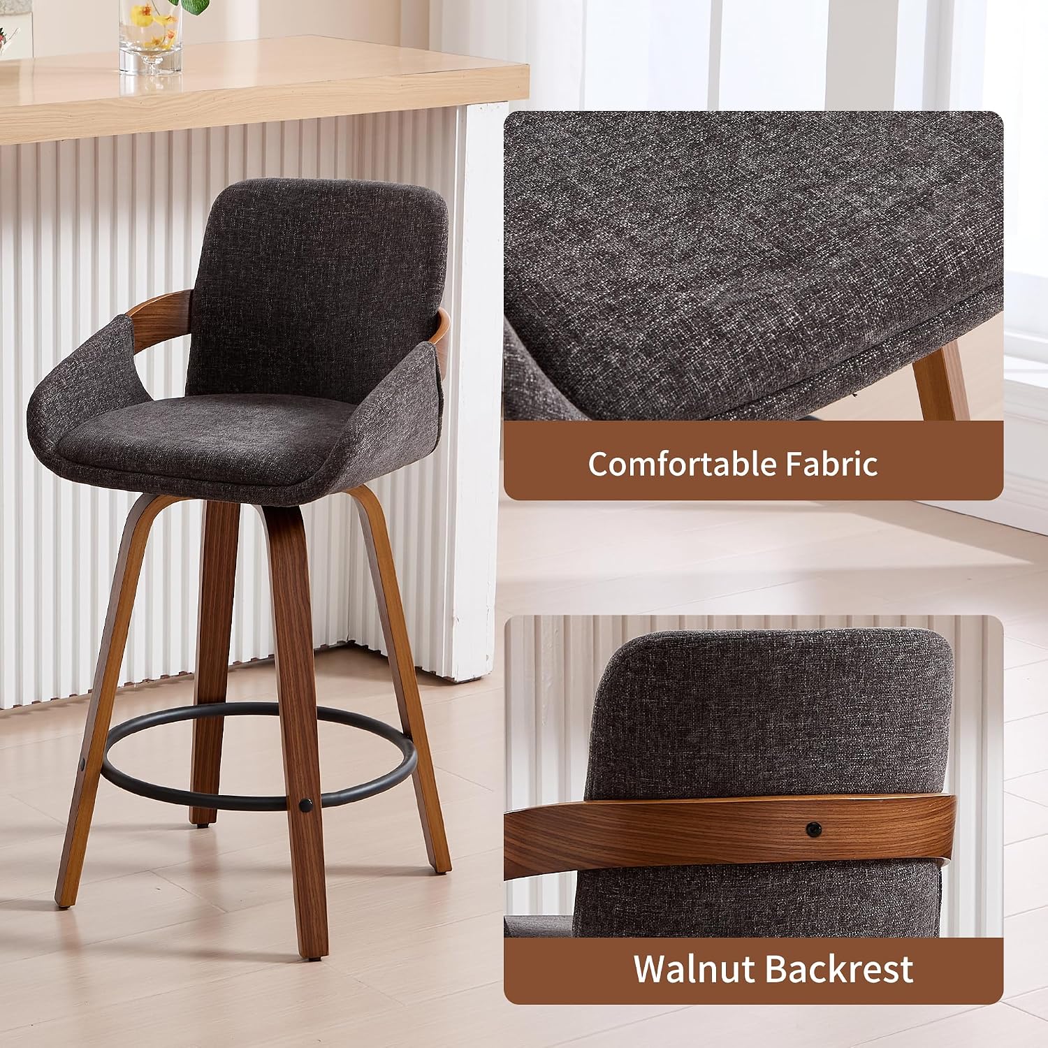 Charcoal Swivel Wood Stools Set 2