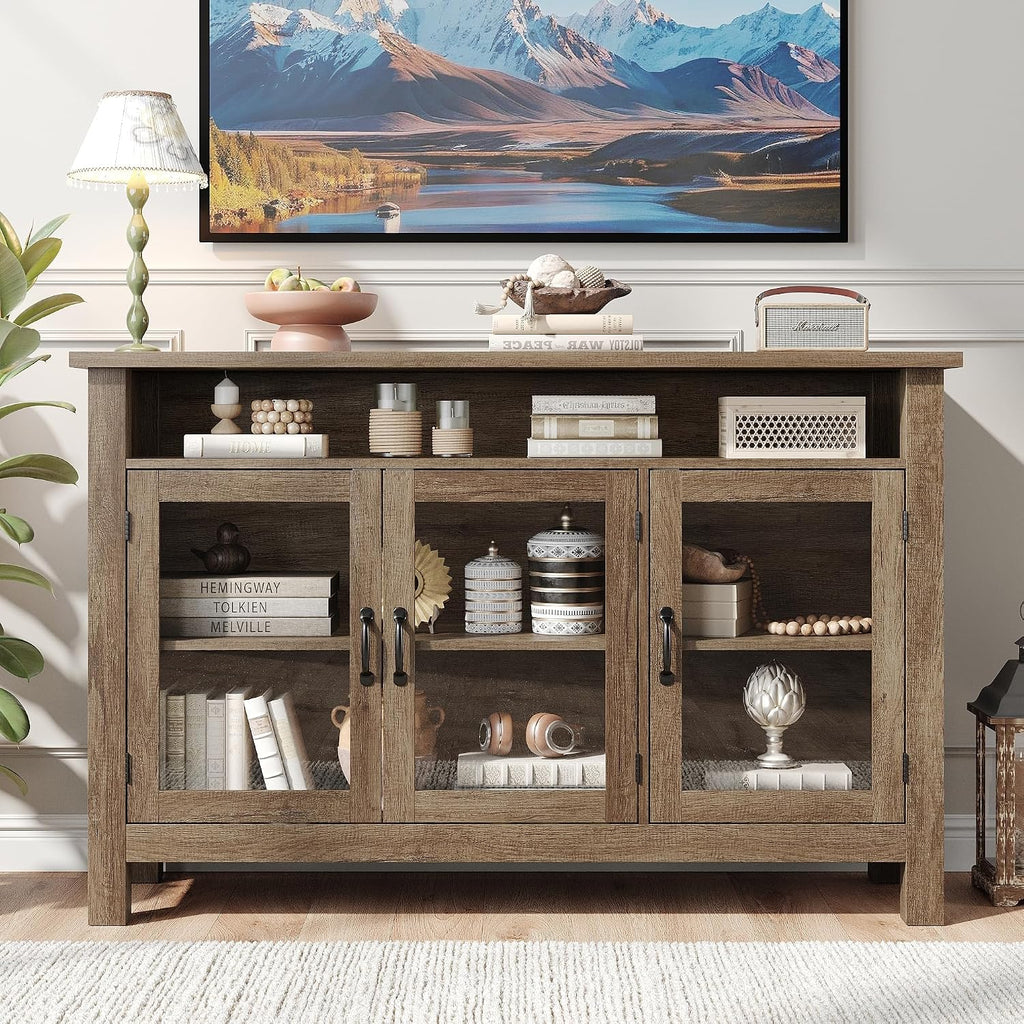 Modern Farmhouse Glass Door Storage Sideboard Cabinet