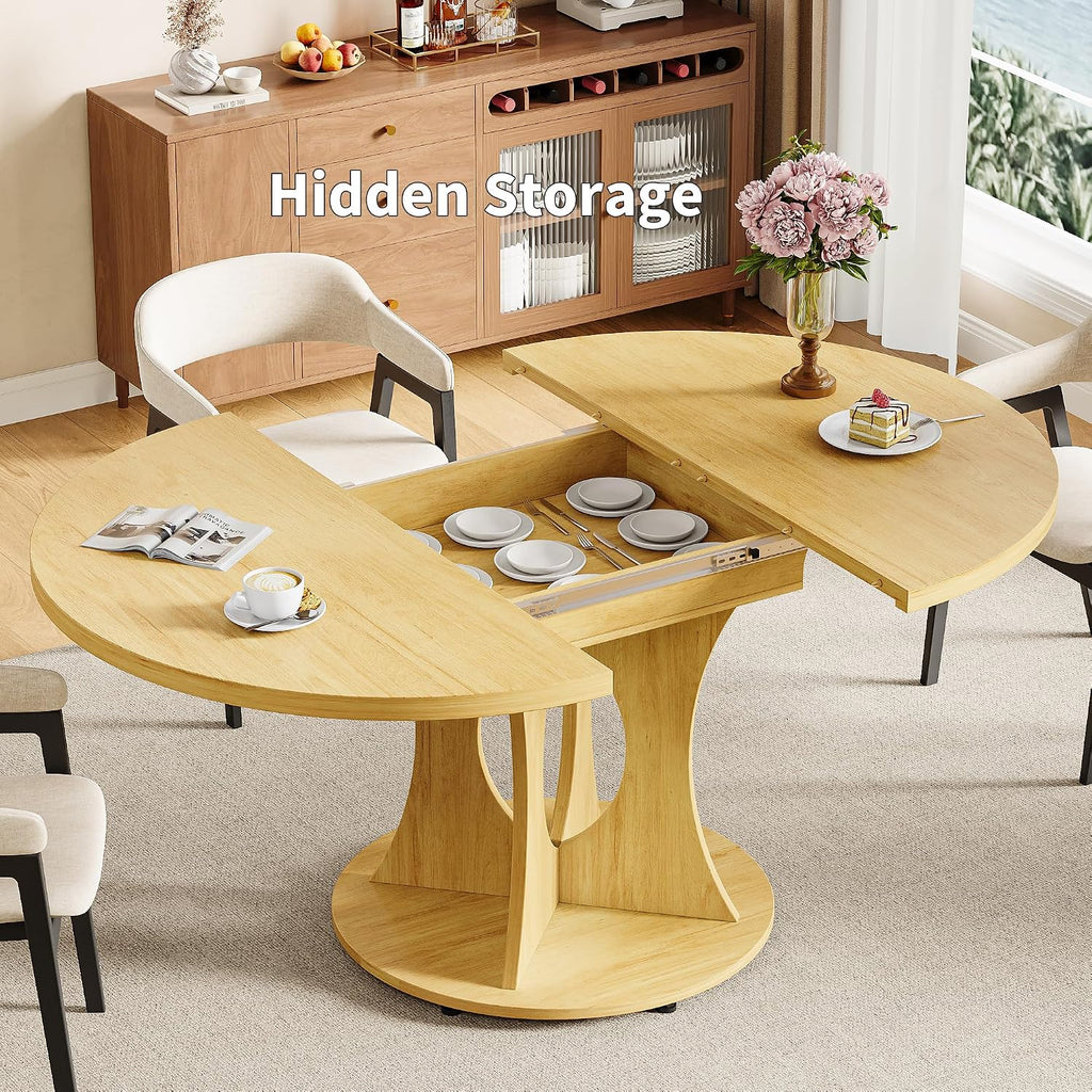 Oak Extendable Round Oval Pedestal Dining Table