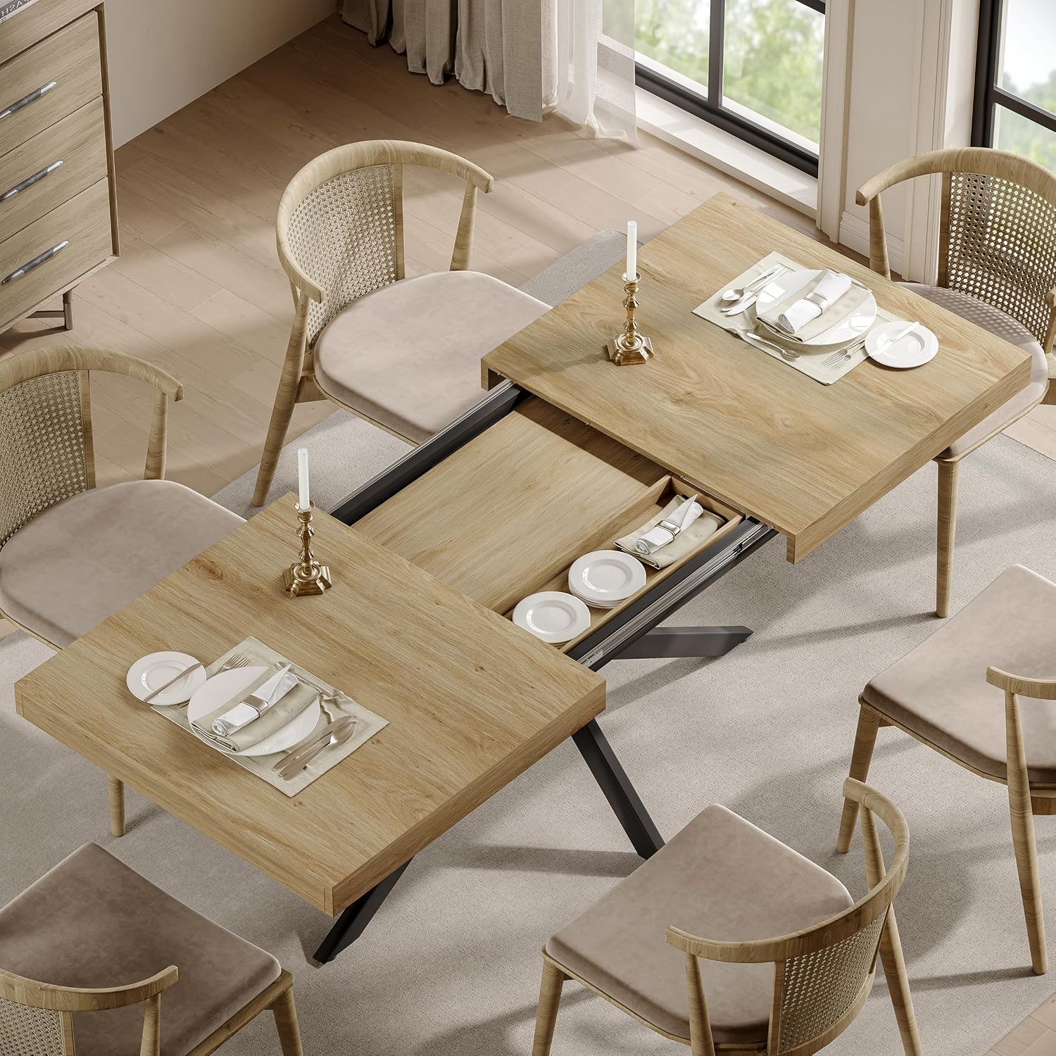 Oak Farmhouse Extendable Dining Table