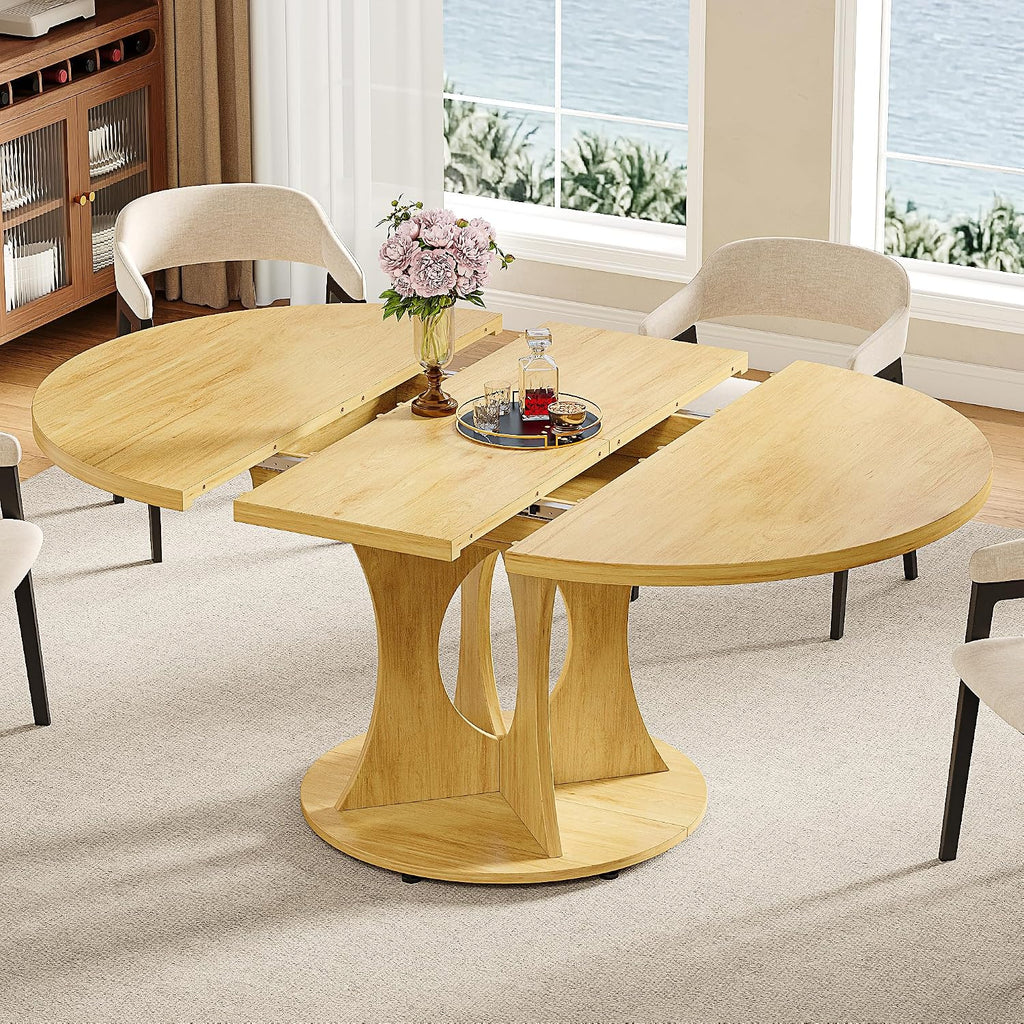 Oak Extendable Round Oval Pedestal Dining Table