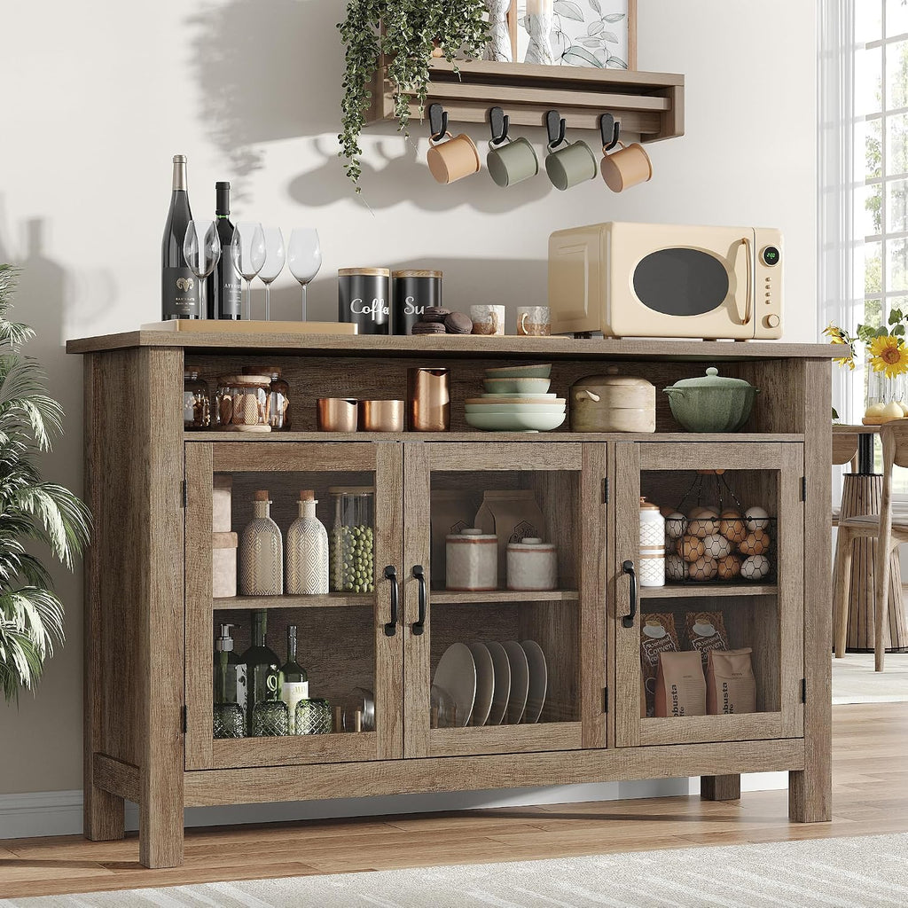 Modern Farmhouse Glass Door Storage Sideboard Cabinet