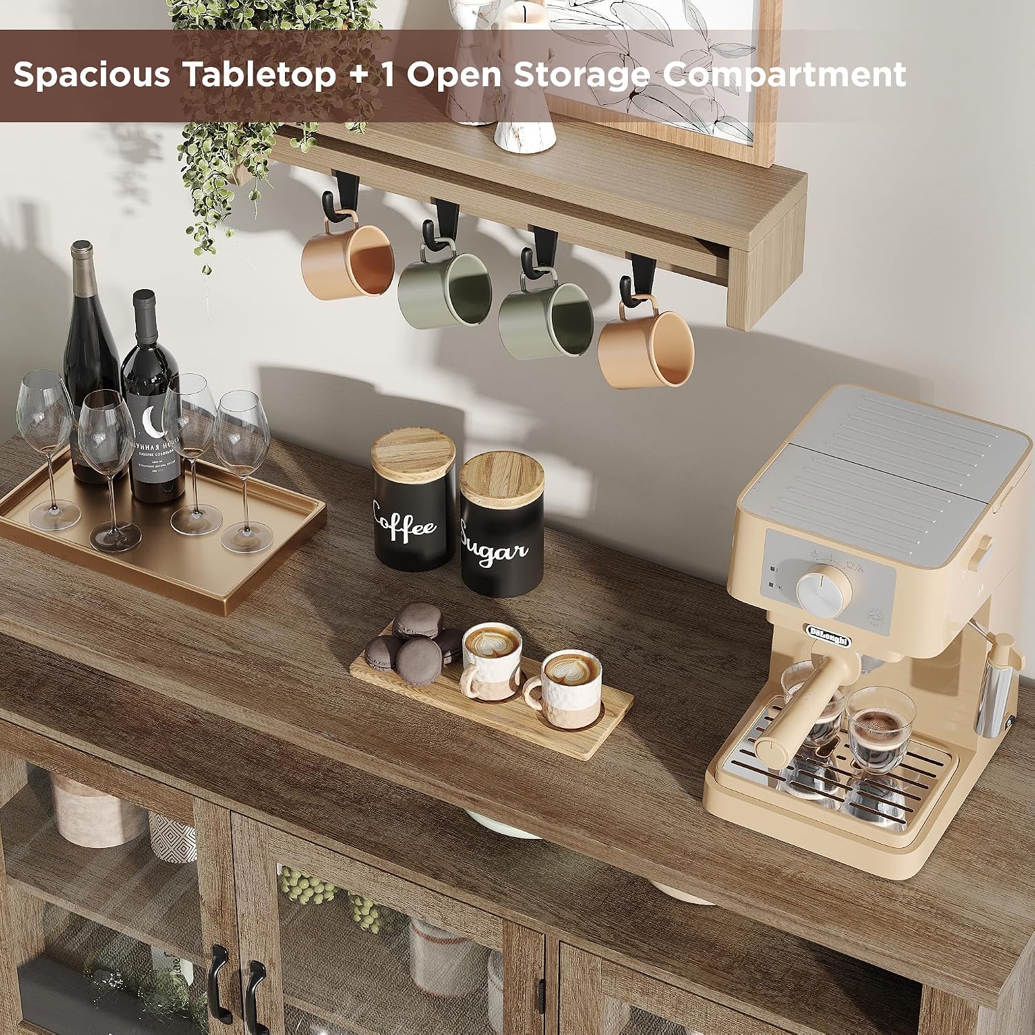 Modern Farmhouse Glass Door Storage Sideboard Cabinet