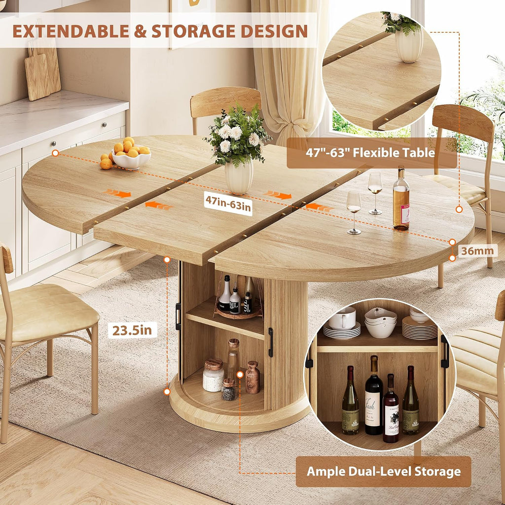 Oak Pedestal Extendable Round Dining Table