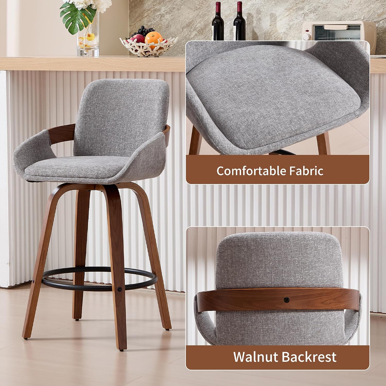 Light Grey Armrest Swivel Stools Set 3
