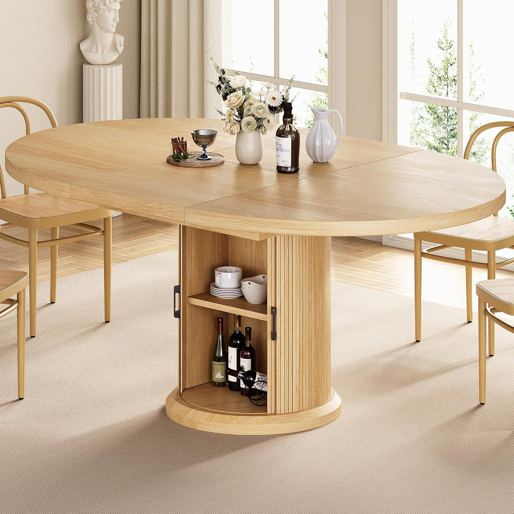 Natural Pedestal Extendable Round Dining Table