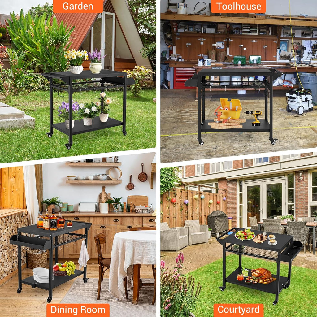 Rolling Metal Outdoor BBQ Grill Cart
